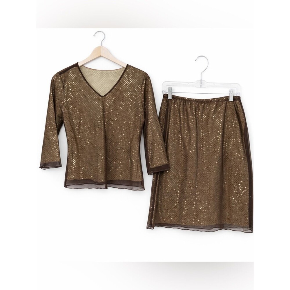 Harlow Petites Vintage Gold Sequin Skirt Set Top & Skirt Size Small Petite USA